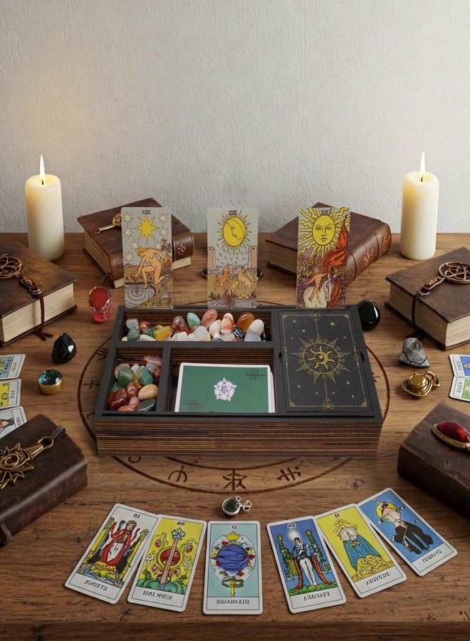 FNYDOX Wooden Crystal Tray with Tarcot Card Holder, Wiccan Supplies and Tools Witchcraft Altar Supplies Pegan Tarot Decor Witchy Gifts Meditation Accessories Witch Stuff Astrology Decor for Women - Image 4